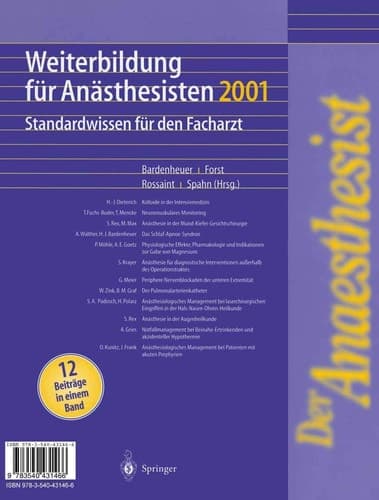 Der Anaesthesist Weiterbildung für Anästhesisten 1997 Ihre Basis für die Facharztprüfung