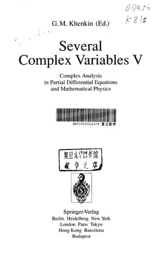 Several Complex Variables: Algebraic aspects of complex analysis