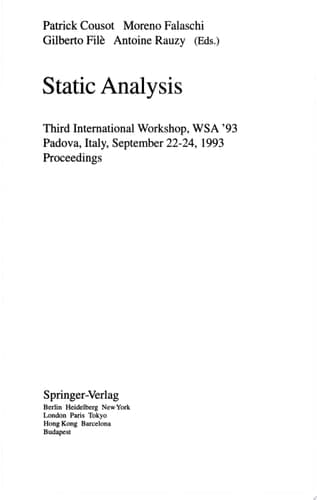 Static Analysis Third International Workshop, WSA '93, Padova, Italy, September 22-24, 1993. Proceedings