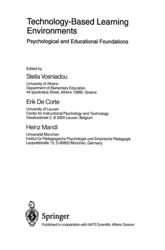 Technology-Based Learning Environments: Psychological and Educational Foundations (Nato ASI Subseries F:)
