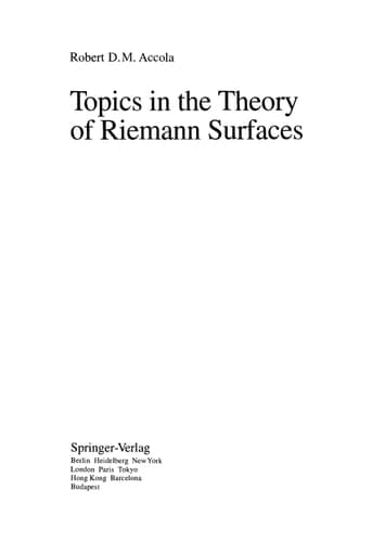 Topics in the Theory of Riemann Surfaces (Lecture Notes in Mathematics, 1595)