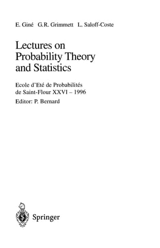 Lectures on Probability Theory and Statistics Ecole d'Ete de Probabilites de Saint-Flour XXVI - 1996