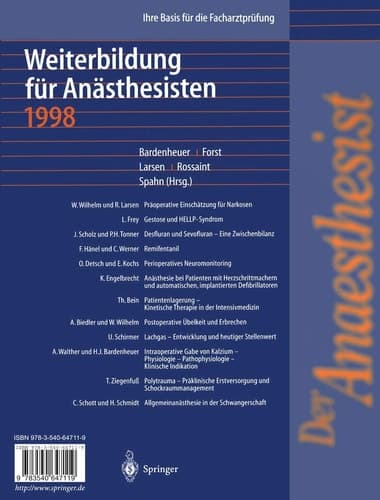 Der Anaesthesist Weiterbildung für Anästhesisten 1998 Ihre Basis für die Facharztprüfung