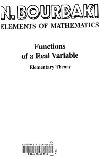 Elements of Mathematics Functions of a Real Variable Elementary Theory