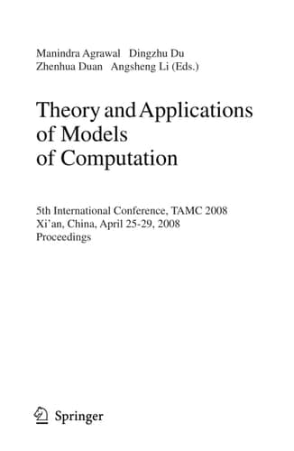 Theory and Applications of Models of Computation 5th International Conference, TAMC 2008, Xi'an, China, April 25-29, 2008, Proceedings