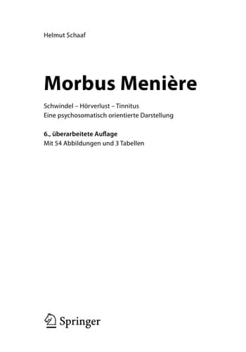 Morbus Menière Schwindel - Hörverlust - Tinnitus Eine psychosomatisch orientierte Darstellung
