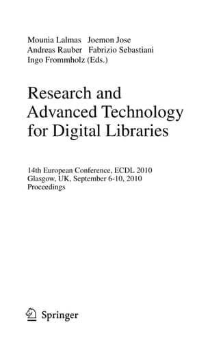 Research and Advanced Technology for Digital Libraries 14th European Conference, ECDL 2010, Glasgow, UK, September 6-10, 2010, Proceedings