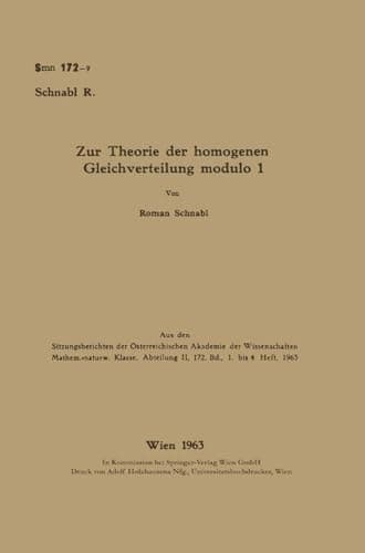 Zur Theorie der homogenen Gleichverteilung modulo 1 (German Edition)