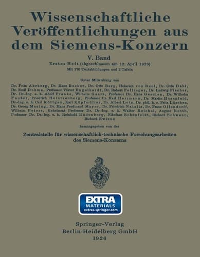 Wissenschaftliche Veröffentlichungen aus dem Siemens-Konzern Fünfter Band 1926–1927