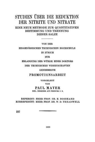 Studien über die Reduktion der Nitrite und Nitrate Eine Neue Methode zur Quantitativen Bestimmung und Trennung Dieser Salze
