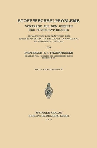 Stoffwechselprobleme Vorträge aus dem Gebiete der Physio-Pathologie
