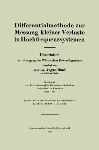 Differentialmethode zur Messung kleiner Verluste in Hochfrequenzsystemen Dissertation zur Erlangung der Würde eines Doktor-Ingenieurs
