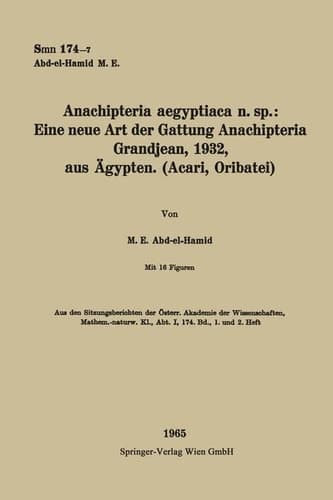 Anachipteria aegyptiaca n. sp.: Eine neue Art der Gattung Anachipteria Grandjean, 1932, aus Ägypten. (Acari, Oribatei) (German Edition)