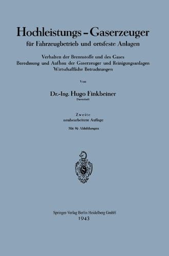 Hochleistungs-Gaserzeuger für Fahrzeugbetrieb und ortsfeste Anlagen Verhalten der Brennstoffe und des Gases Berechnung und Aufbau der Gaserzeuger und Reinigungsanlagen Wirtschaftliche Betrachtungen