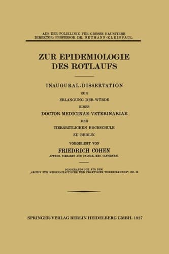 Zur Epidemiologie des Rotlaufs: Inaugural-Dissertation (German Edition)