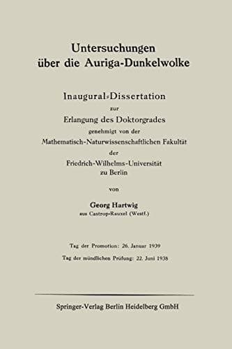 Untersuchungen über die Auriga-Dunkelwolke: Inaugural-Dissertation zur Erlangung des Doktorgrades genehmigt von der ... zu Berlin (German Edition)