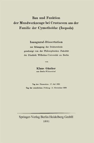 Bau und Funktion der Mundwerkzeuge bei Crustaceen aus der Familie der Cymothoïdae (Isopoda): Inaugural-Dissertation (German Edition)