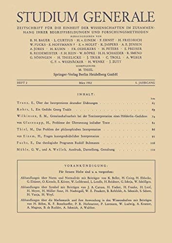 Studium Generale Zeitschrift für die Einheit der Wissenchaften im Zusammenhang Ihrer Begriffsbildungen und Forschungmethoden