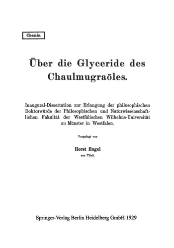 Über die Glyceride des Chaulmugraöles: Inaugural-Dissertation zur Erlangung der philosophischen Doktorwürde der Philosophischen und ... zu Münster in Westfalen (German Edition)