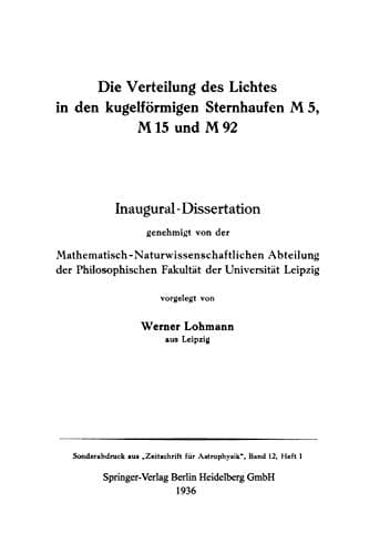 Die Verteilung des Lichtes in den kugelförmigen Sternhaufen M 5, M 15 und M 92: Inaugural ― Dissertation genehmigt von der ... der Universität Leipzig (German Edition)