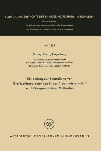 Ein Beitrag zur Beurteilung von Großzahlerscheinungen in der Arbeitswissenschaft mit Hilfe quantitativer Methoden