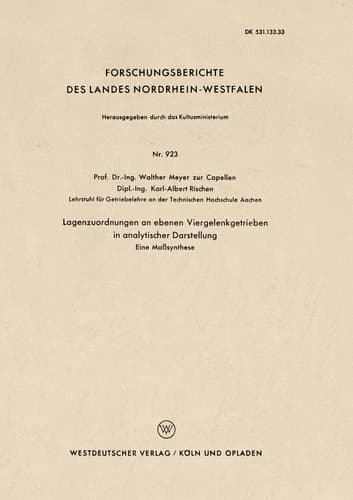 Lagenzuordnungen an ebenen Viergelenkgetrieben in analytischer Darstellung Eine Maßsynthese