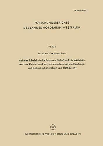 Nehmen luftelektrische Faktoren Einfluß auf die Aktivitätswechsel kleiner Insekten, insbesondere auf die Häutungs- und Reproduktionszahlen von Blattläusen?