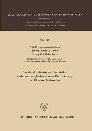 Der standardisierte kalkulatorische Verfahrensvergleich und seine Durchführung mit Hilfe von Lochkarten