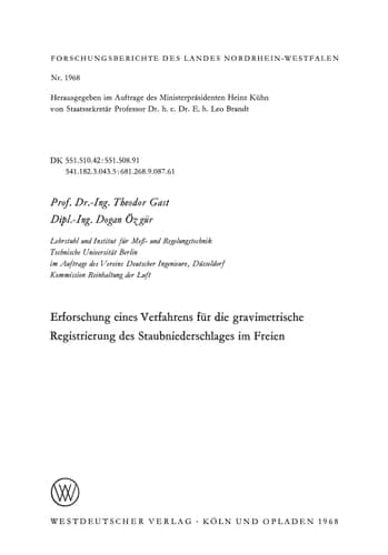 Erforschung eines Verfahrens für die gravimetrische Registrierung des Staubniederschlages im Freien (German Edition)