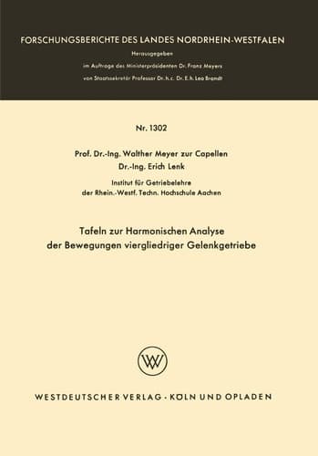 Tafeln zur Harmonischen Analyse der Bewegungen viergliedriger Gelenkgetriebe