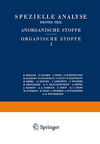 Spezielle Analyse Erster Teil Anorganische Stoffe Organische Stoffe I