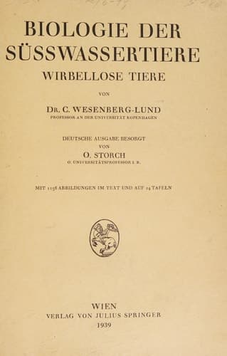 Biologie der Süsswassertiere: Wirbellose Tiere (German Edition)