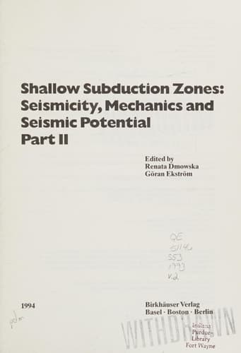 Shallow Subduction Zones: Seismicity, Mechanics and Seismic Potential Part 1
