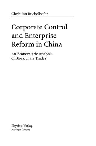 Corporate Control and Enterprise Reform in China An Econometric Analysis of Block Share Trades