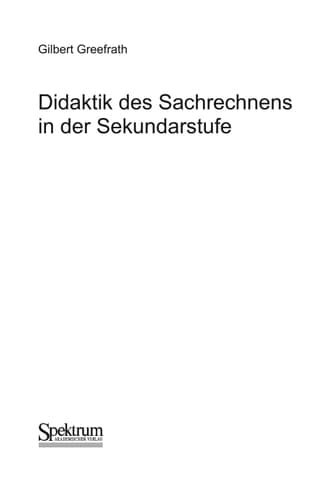 Didaktik des Sachrechnens in der Sekundarstufe