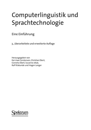Computerlinguistik und Sprachtechnologie Eine Einführung