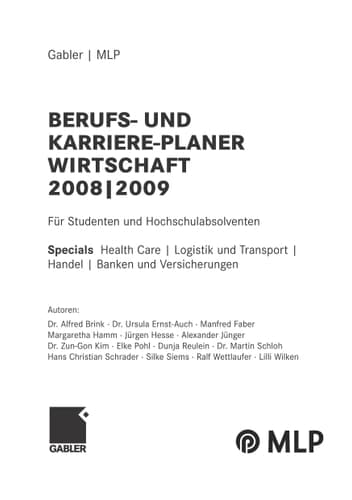 Gabler | MLP Berufs- und Karriere-Planer Wirtschaft 2008 | 2009 Für Studenten und Hochschulabsolventen