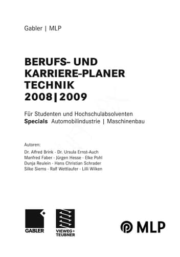 Gabler | MLP Berufs- und Karriere-Planer Technik 2008 | 2009 Für Studenten und Hochschulabsolventen