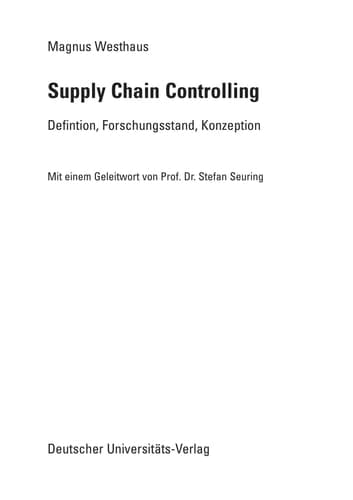 Supply Chain Controlling Definition, Forschungsstand, Konzeption