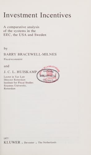 Investment Incentives A comparative analysis of the systems in the EEC, the USA and Sweden