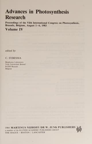 Advances in Photosynthesis Research Proceedings of the VIth International Congress on Photosynthesis, Brussels, Belgium, August 1–6, 1983. Volume 4