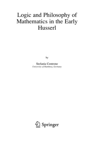 Logic and Philosophy of Mathematics in the Early Husserl