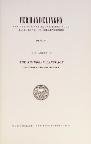 The Nimboran Language: Phonology and Morphology (Verhandelingen van het Koninklijk Instituut voor Taal-, Land- en Volkenkunde)